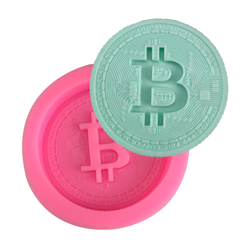 Candle Making Supplies Wholesale - 1/3個入り通貨ロゴソープシリコンケーキベーキングデコレーションツールビットコインチョコレート型簡単リリースキャンドルドリップ型