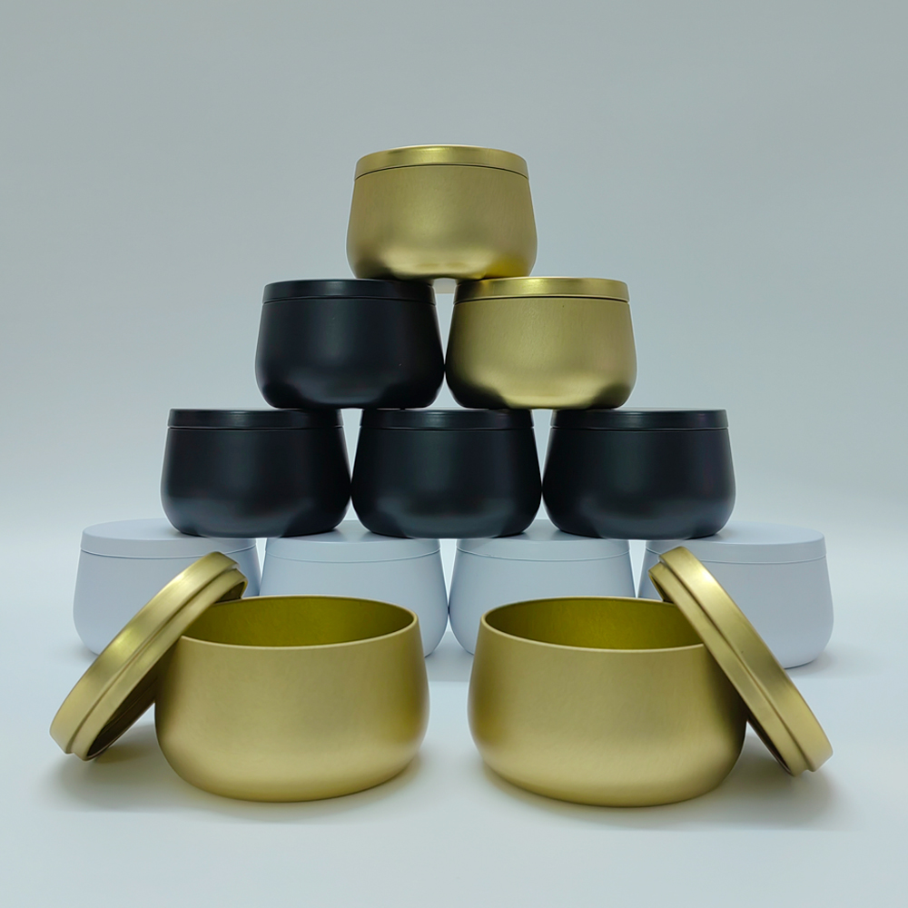 Tin Container Lid - 12個入り 8オンス 白黒金 メタルキャンドルジャー 蓋付き 大量卸売