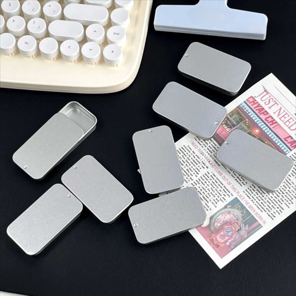 Tin Container Lid - 多サイズスライド蓋付きブリキ缶、金属製長方形スライドトップミニ鉄缶、ブリキ板素材小型収納缶