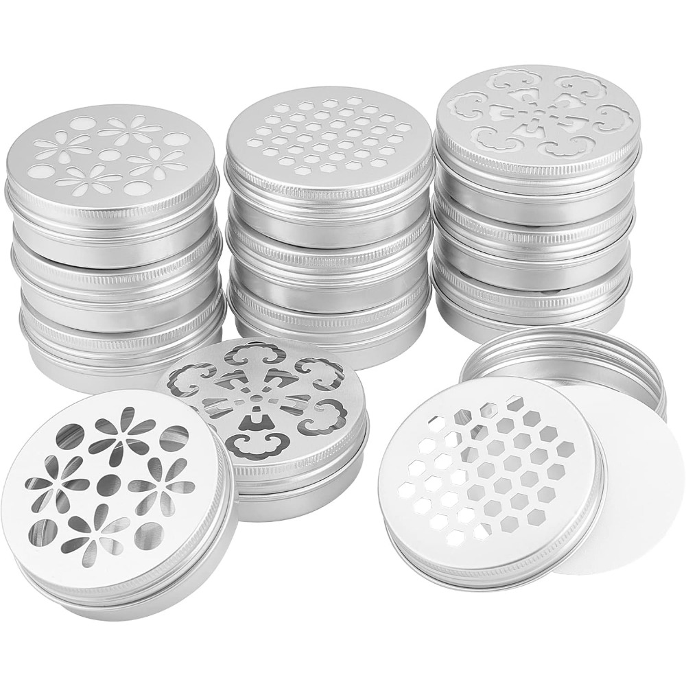 Tin Container Lid - 2オンスアルミ缶12個入り、3種類のスタイル、空の保存容器、中空蓋付き、60mlスクリュー蓋付き丸型ジャー、アロマセラピー用サンプル