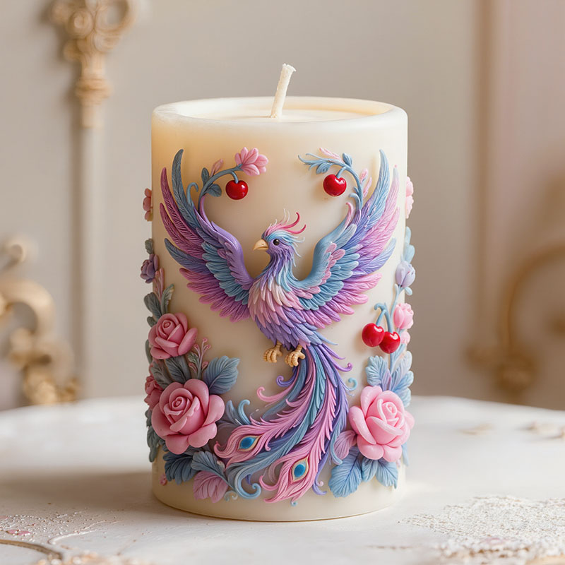 Candle Making Phoenix - 翼を広げた鳳凰とその周りにバラが囲まれた香りの良いキャンドルを作るためのシリコン型、動物と花をテーマにした香りの良いキャンドルオーナメント、DIYシリコン型