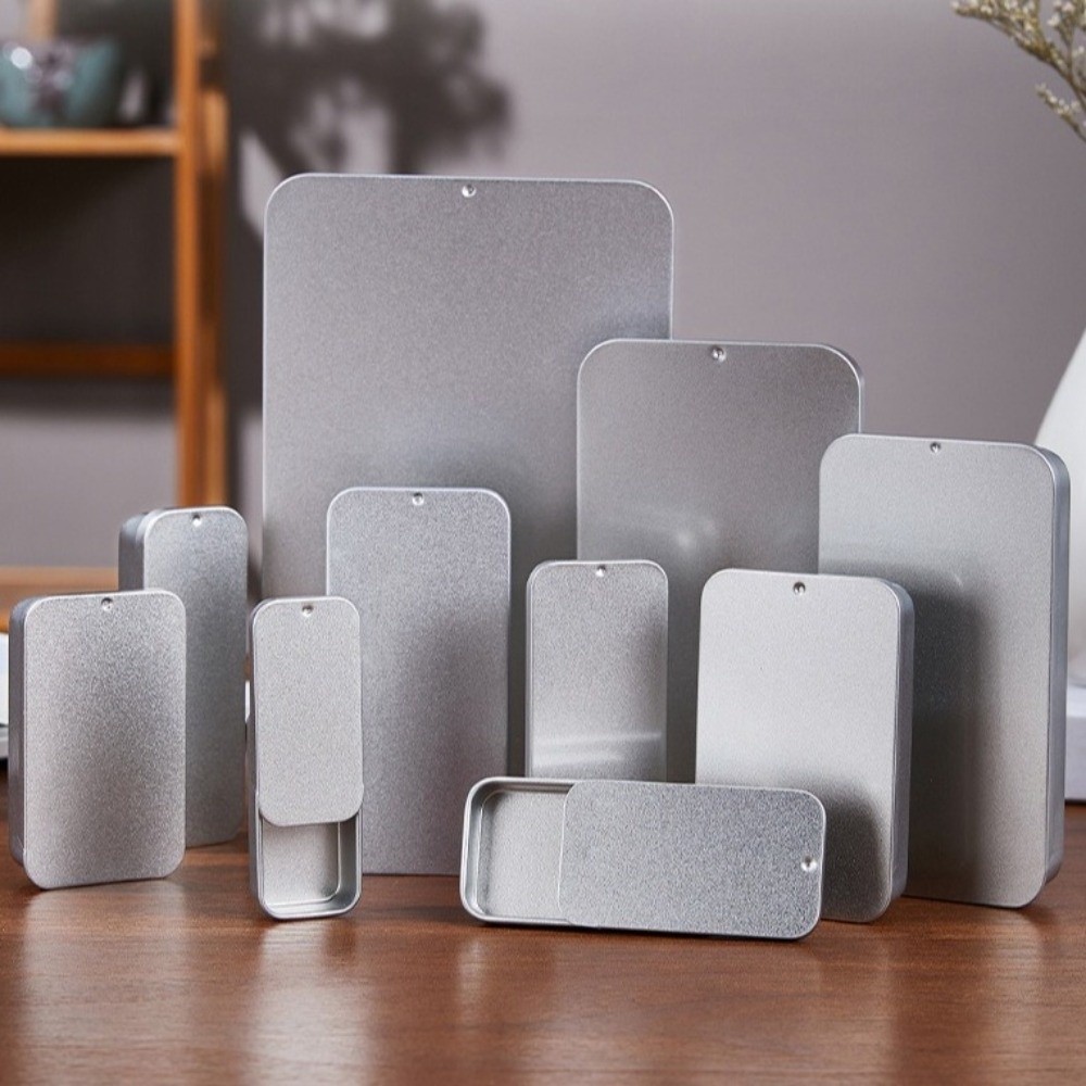 多サイズスライド蓋付きブリキ缶、金属製長方形スライドトップミ - Tin Container Lid のレビューと価格