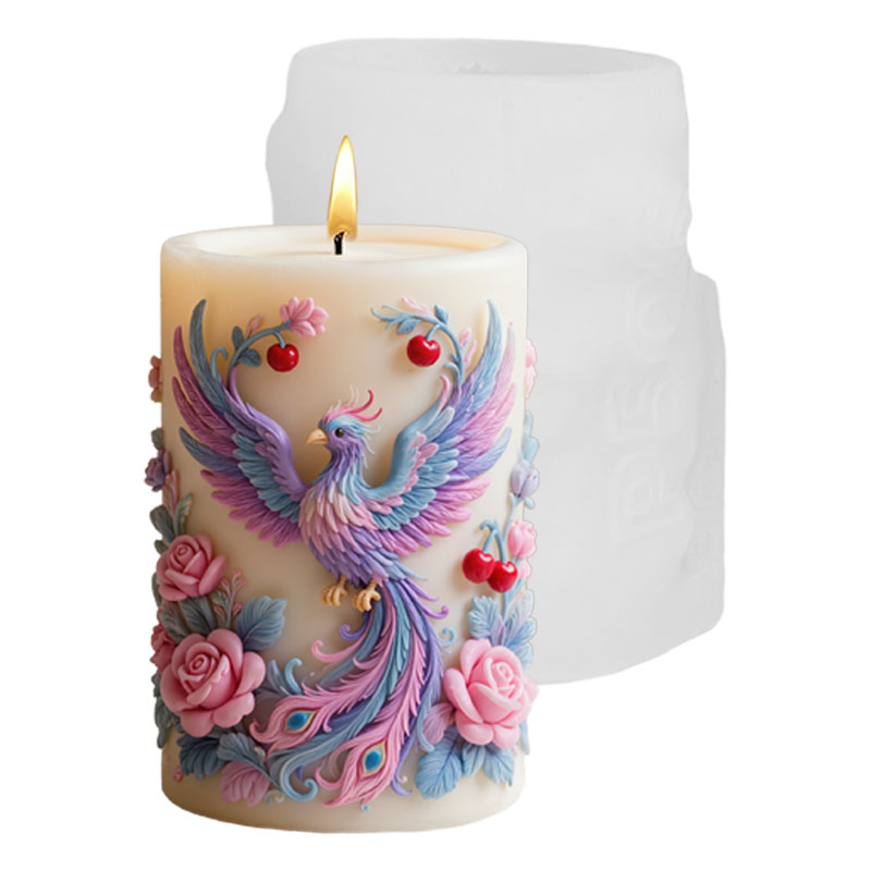 翼を広げた鳳凰とその周りにバラが囲まれた香りの良いキャンドル - Candle Making Phoenix のレビューと価格